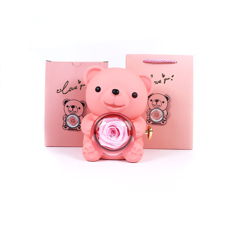 Ewiger Rosen-Teddy-Geschenkbox mit Halskette und Rotierender Rosen-Schmuckbox