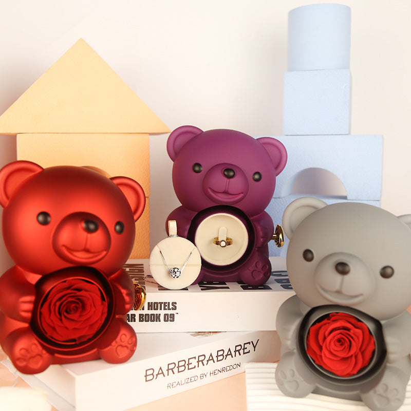 Ewiger Rosen-Teddy-Geschenkbox mit Halskette und Rotierender Rosen-Schmuckbox