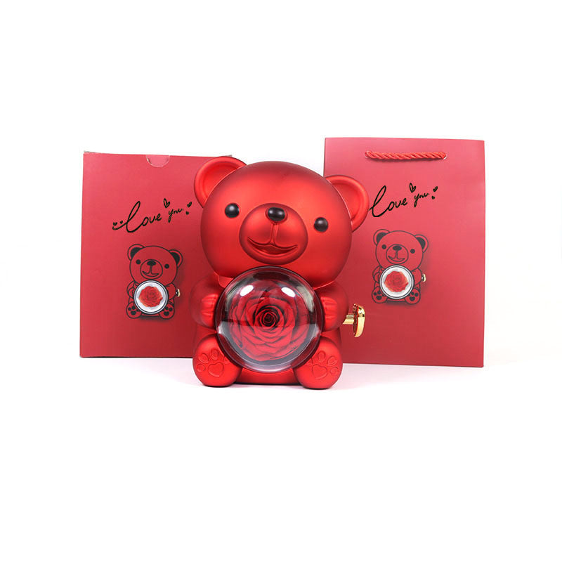 Ewiger Rosen-Teddy-Geschenkbox mit Halskette und Rotierender Rosen-Schmuckbox