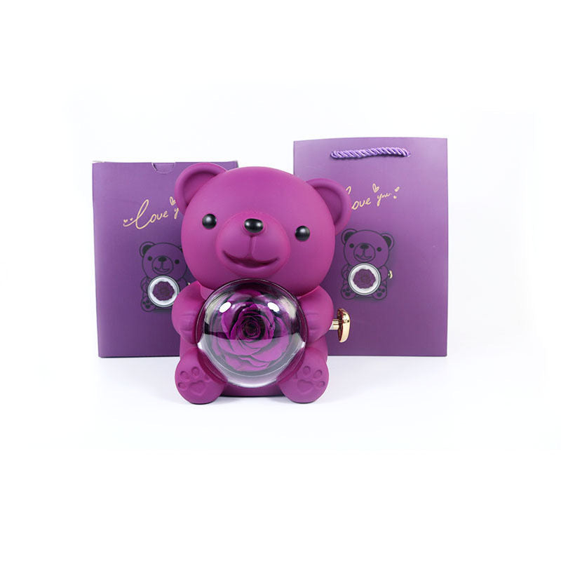 Ewiger Rosen-Teddy-Geschenkbox mit Halskette und Rotierender Rosen-Schmuckbox