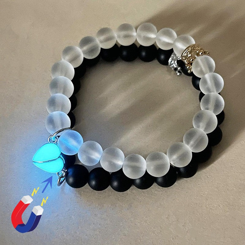 Echt Glasperlen Paar Armband mit Magnetischem Herz